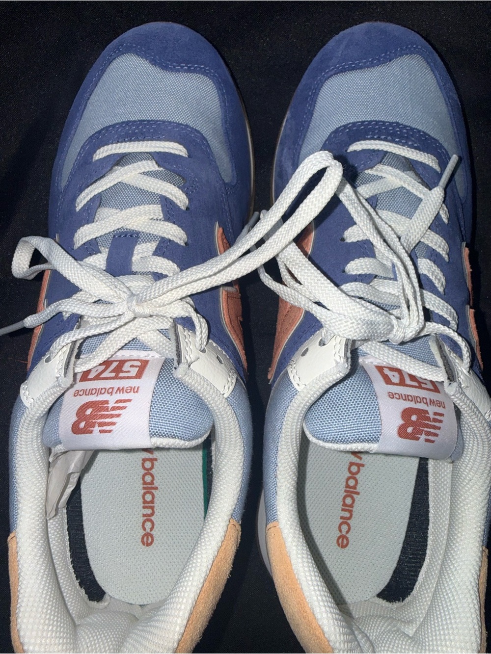 New Balance Men's Sneakers in Navy Blue, Light Blue and Peach Accents